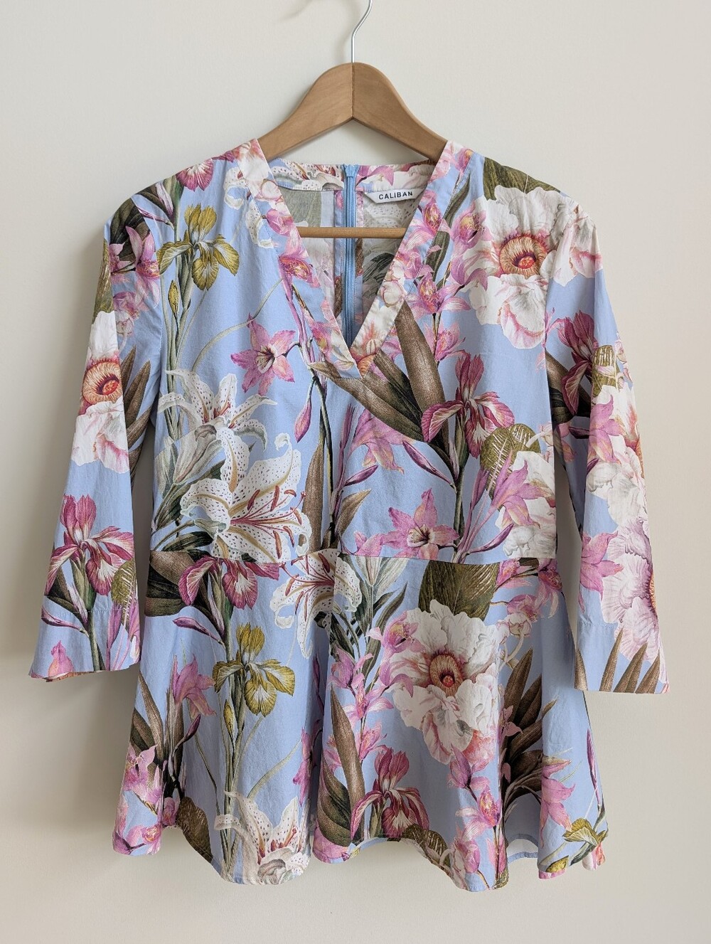 Caliban Cotton Made In EU Blue Pink Floral Blouse Top 44 Approx Large